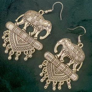 Silver Tone Elephant Earrings